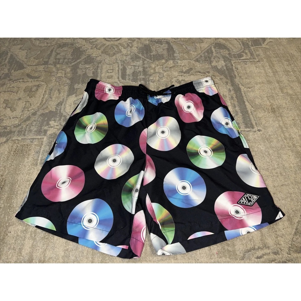 Pacsun Swim Shorts‎ Mens SZ Small Pull On Drawstring Pockets Liner Black Multi